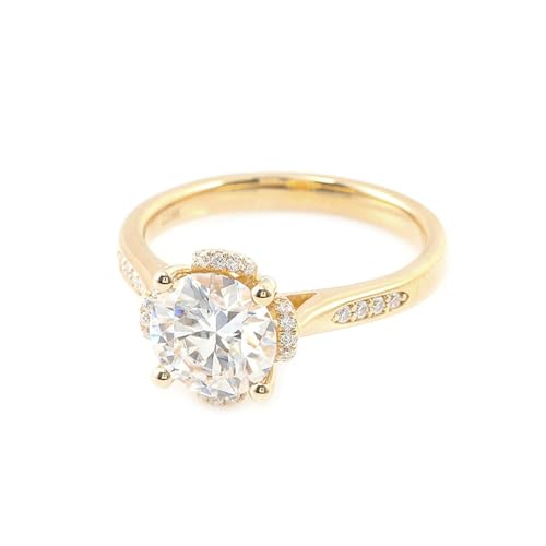 Hoisy Goldringe Damen Echt Gold 375 Verlobungsring Frau 53 Ring Blume mit Rund Moissanit 2 Ct von Hoisy