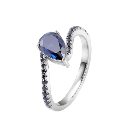 Hoisy Hochzeit Ring Damen Gold 18 Karat Verlobungsring Frau 57 Ring Blau Labor Saphir Birnenschliff Gedrehter Tränentropfen von Hoisy