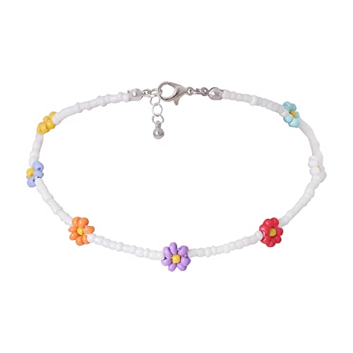 Hoisy Kette Mädchen, Choker Kette Damen Mehrfarbig Blume Perlenkette 37CM Kette Halskette für Damen Mädchen von Hoisy