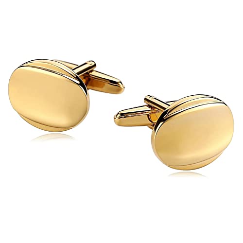 Hoisy Manchettenknoepfe Damen, Cufflinks for Men Gold Oval 1.9CM Manschettenknöpfe für Anzug Hemd Business von Hoisy