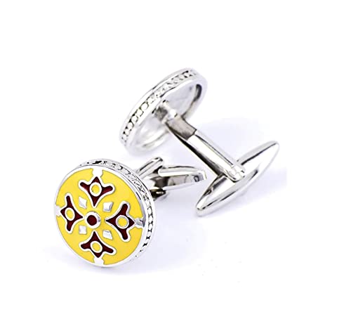 Hoisy Manchettenknoepfe Hemd, Cufflink Runde Emaille Gelb Manschettenknöpfe für Anzug Hemd Business Hochzeit von Hoisy