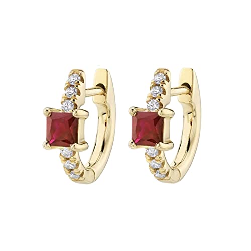 Hoisy Ohrringe Creolen, Ohrringe 925 mit Zirkonia mit Quadratischem Zirkonia Rot Quadrat Ohrring Ohrpiercing von Hoisy