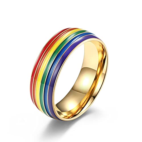 Hoisy Retro Ring Männer, Gold Ring Männer Verlobt Regenbogenfahne Gold Größe 54 Men Fashion Schmuck Ehering von Hoisy