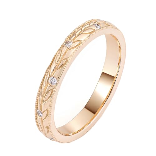 Hoisy Ring 585 Damen Verlobungsring Frau 47 Ring Weißer Moissanit Rund Vintage Blatt Weihnachten von Hoisy