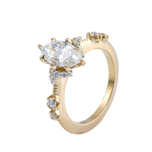 Hoisy Ring 585 Gold 14 Damen Verlobungsringe Damen 48 Ring Marquise mit 2 Ct Moissanit von Hoisy