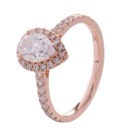 Hoisy Ring Damen 375 Echtgold Verlobungsring Frau 52 Ring Tränentropfen mit Moissanit Weihnachten von Hoisy