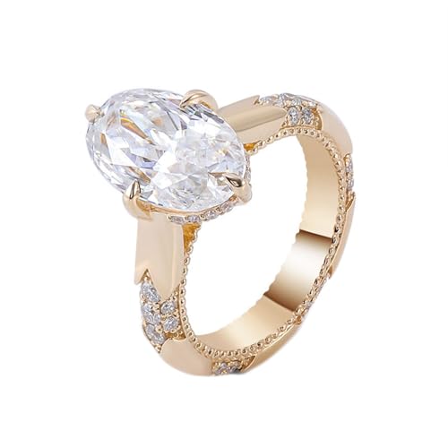 Hoisy Ring Gold 375 Damen Verlobungsring Frau 58 Ring Weißer Moissanit Oval Elegant Weihnachten von Hoisy