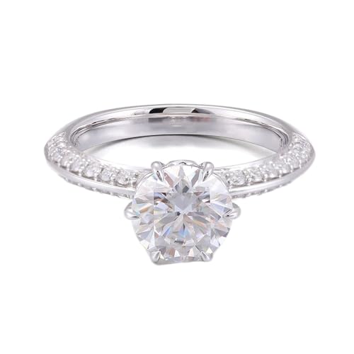 Hoisy Ring Gold 375 Damen Verlobungsring Frau 58 Ring Weißer Moissanit Rund Klassisch 6 Krallen von Hoisy