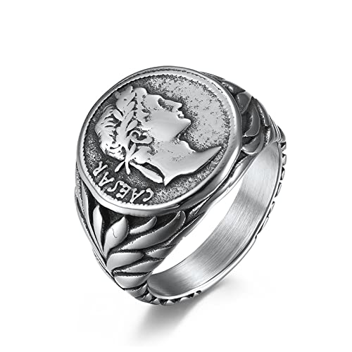 Hoisy Siegelring Herren Silber, Punk Ringe Edelstahl Caesar Ring Herren Silber Siegelring Größe 67 (21.3) von Hoisy