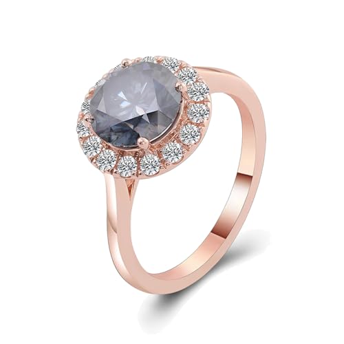 Hoisy Ring Rosegold 375 Damen Verlobungsring Frau 52 Halo Ring mit Blaugrau Moissanit Weihnachten von Hoisy