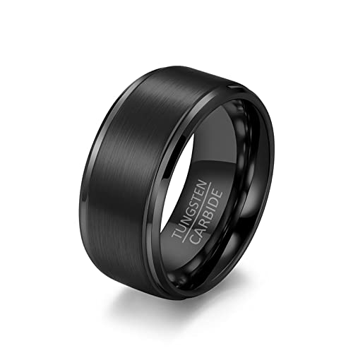 Hoisy Ring Wolframcarbid Silber, Ringe Männer Tungsten 10Mm Schwarz Größe 67 Men Fashion Schmuck Ehering von Hoisy