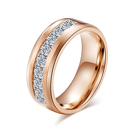 Hoisy Ringe Damen Edelstahl, Ring In Rose Gold 8Mm Zirkon Eingelegt Roségold Größe 67 Eheringe Antragsring für Frauen von Hoisy