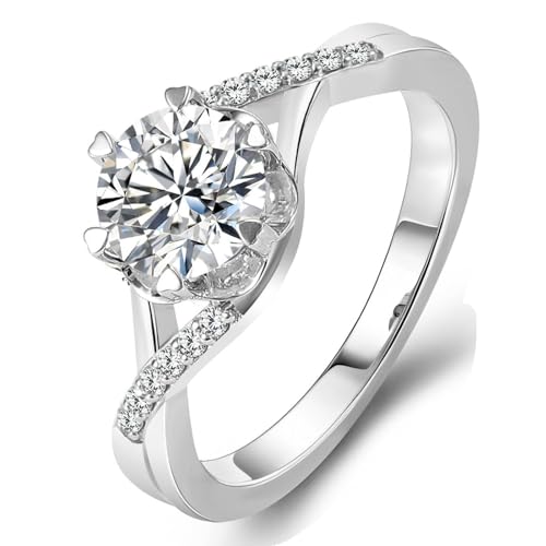 Hoisy Ringe Damen Gold 585 Echtgold Verlobungsring Frau 52 Ring Weißer Moissanit Rund Weihnachten von Hoisy