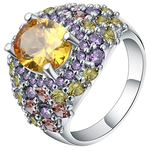 Hoisy Ringe Frauen, Zirkonia Ring mit Gelben Ovalen Zirkonia Silber-Gelb-Violett Oval Größe 54 (17.2) von Hoisy