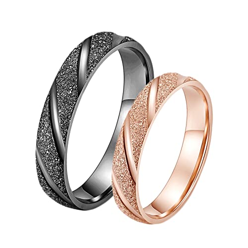 Hoisy Ringe Frauen Set, Verlobungsring Paar Personalisierte 4MM Schwarzer Roségold-Mattring Größe Frauen 52 (16.6) und Männer 65 (20.7) von Hoisy