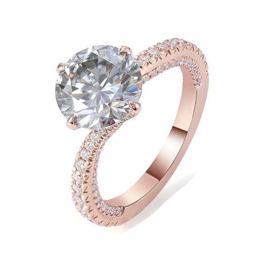 Hoisy Rosegold Ring Damen 585 Verlobungsring Frau 48 Ring Hellgrauer Moissanit Rund Weihnachten von Hoisy