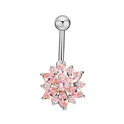 Hoisy Schwangerschaft Bauchnabelpiercing, Ring Damen Edelstahl Bauchnabelpiercing Blume Zirkonia Silberrosa 31X15MM von Hoisy