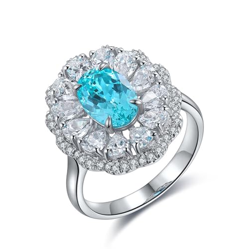 Hoisy Silber Eheringe 925 Frauen 47 Ring Blume mit 2.8 Ct Labor Paraiba Turmalin Seeblau Verlobungsringe Damen von Hoisy