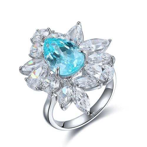 Hoisy Silber Eheringe 925 Frauen 51 Ring Blume mit 5.33 Ct Labor Paraiba Turmalin Seeblau Trauringe Frau von Hoisy