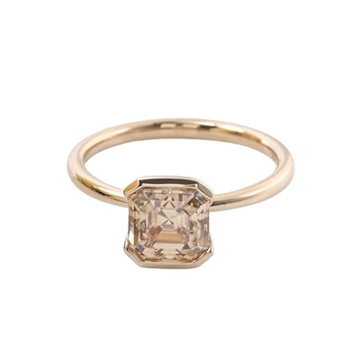 Hoisy Trauring Gold Damen 585 Echtgold Verlobungsring Frau 56 Solitärring Champagne Moissanit Asscher Schliff von Hoisy