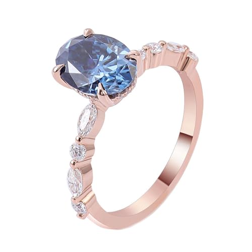 Hoisy Verlobungsring Damen 585 Eheringe Damen 57 Ring Blauer Moissanit Oval 4 Krallen für Freundin von Hoisy