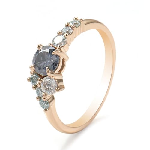 Hoisy Verlobungsring Gold Damen 585 Echtgold Eheringe für Frauen 49 Ring 4 Kragenfassung mit 1 Ct Grau Grünem Moissanit von Hoisy