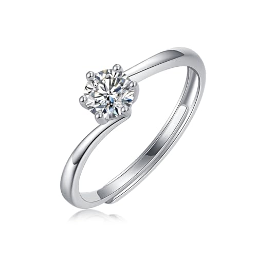 Hoisy Personalisiert Moissanite Ring Frau 0.5CT Ring Silber Damen Gravur Verlobungsring Damen Einstellbar Valentinstag von Hoisy