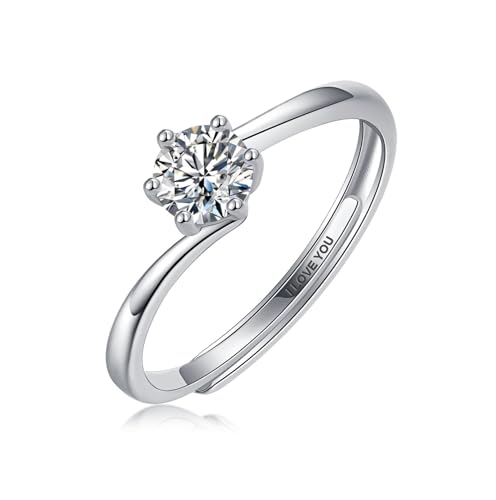 Hoisy Moissanite Ring 0.5 Karat Ringe Damen Silber 925 Ring Mit Gravur Personalisiert 𝐈 𝐋𝐎𝐕𝐄 𝐘𝐎𝐔 Verlobungsring von Hoisy