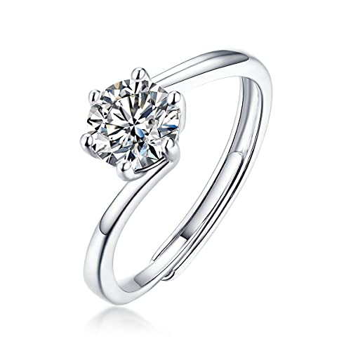 Hoisy Personalisiert Ringe Frauen Verlobung 1CT Moissanite Ring Princess Damen Ringe Silber 925 Verstellbar von Hoisy