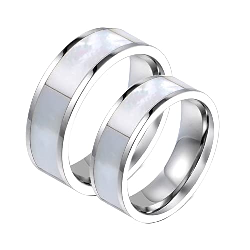 Hoisy Verlobungsring und Ehering Set, Eheringe Frauen Silberring Inlay Perlmutt Größe Frauen 57 (18.1) und Männer 62 (19.7) von Hoisy