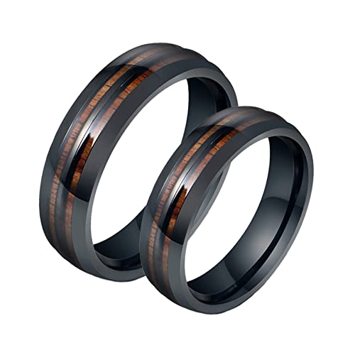 Hoisy Verlobungsringe Paar, Partnerringe Dunkel 6MM Schwarzes Ring-Inlay-Holz Größe Frauen 57 (18.1) und Männer 65 (20.7) von Hoisy