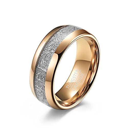 Hoisy Wolfram Ring Damen, Ring Mit Rosa Stein Gold 8Mm Roségold Größe 52 Eheringe Antragsring für Frauen von Hoisy