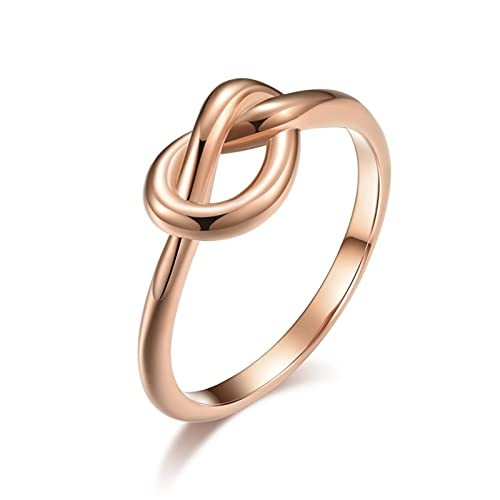 Hoisy Zierliche Ringe Damen, Ring Pink Gold Knoten Roségold Größe 45 Eheringe Antragsring für Frauen von Hoisy