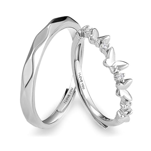 Hoisy Partnerringe Zirkonia 925 Silber Ring Gravur Verlobungsring Paar Dünn 𝐈 𝐋𝐎𝐕𝐄 𝐘𝐎𝐔, Verstellbar Schmetterling von Hoisy