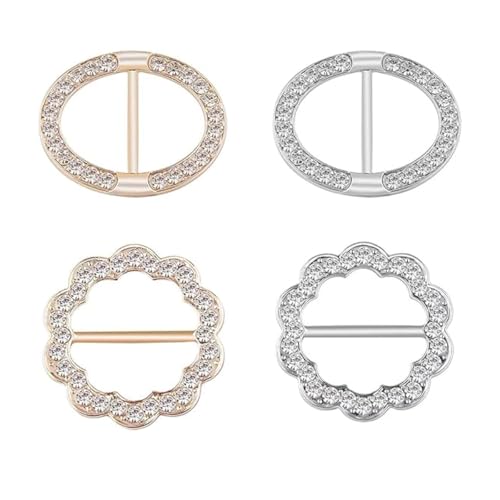 Hoite 4 Stück glänzende Schalringe mit Strasssteinen – langlebige T-Shirt-Clips aus Metall, dekorative Accessoires für Frauen und Mädchen von Hoite