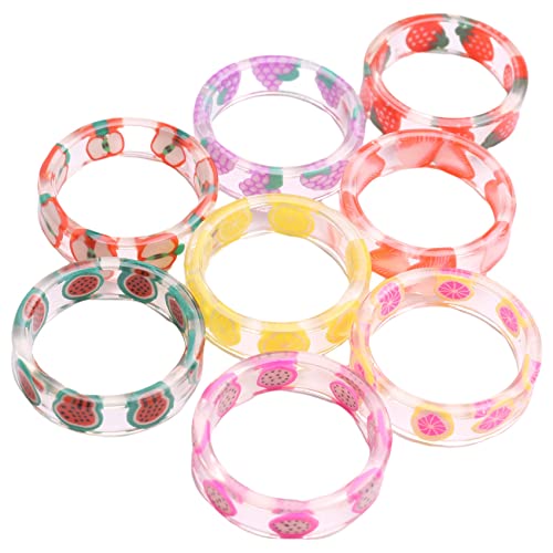 Hojffuue 8 StüCk Harz Frucht Ringe Set Niedlich Transparent Kunststoff Harz Schmuck für Frauen Teen MäDchen Indie ÄSthetik von Hojffuue