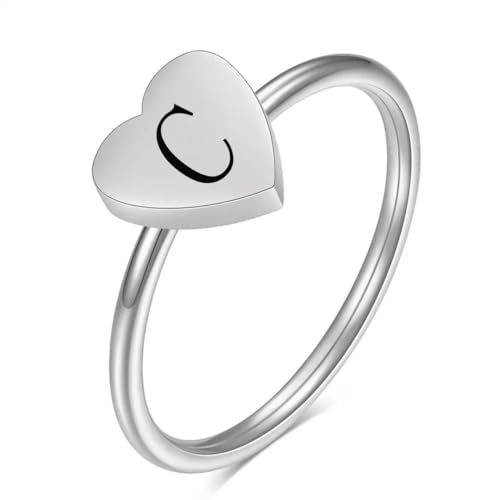 A-Z Buchstabe Silber Farbe Herz Ring Liebe Minimalist Brief Name für Frauen Männer Hochzeit Schmuck Geschenk von Hokech