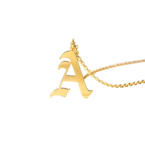 A-Z Initiale Brief Halskette für Frauen Edelstahl Schlüsselbein Kette Alte englische Schriftart Halsketten Anhänger Schmuck Collier Femme von Hokech