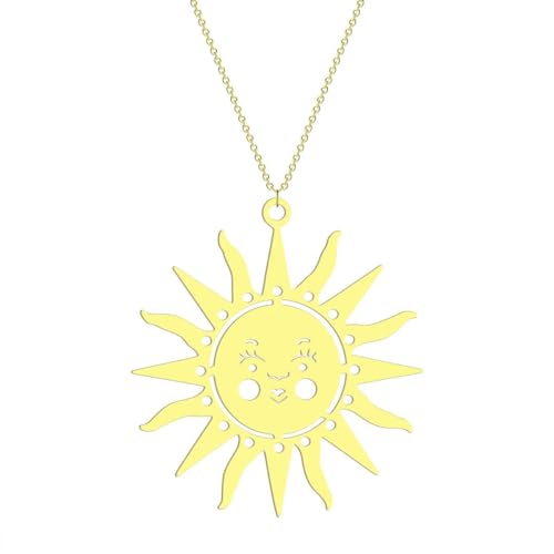 Abstrakte Sonne Gesicht Anhänger Halskette für Frauen Edelstahl Himmlische Sonne Gesicht Charm Halskette Statement Schmuck von Hokech