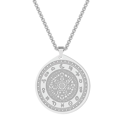 Amulett Halskette Anhänger für Frauen Männer Edelstahl Hexerei Glücksbringer Talisman Scheibe Schmuck Geschenk von Hokech