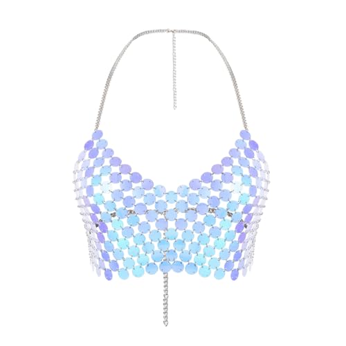 Bunte Kunststoff Pailletten Neckholder Körper Kette für Frauen Rock Bikinis Anzug BH Kette Rave Festival Nachtclub Körperschmuck Neu von Hokech