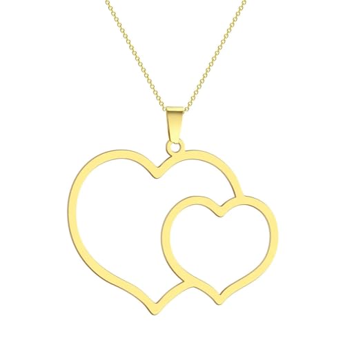 Doppelherz Anhänger Halskette für Frauen Mädchen Edelstahl Laser geschnitten Romantisches Emblem Charm Kette Statement Schmuck von Hokech