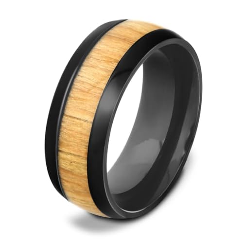 Echtes Mahagoniholz Intarsien Edelstahl Ring Holzring Holz Eheringe für Männer von Hokech