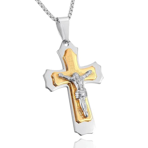 Edelstahl Jesus Kruzifix Kreuz Anhänger Halskette Männer Frauen Christlicher religiöser Schmuck Geschenk von Hokech