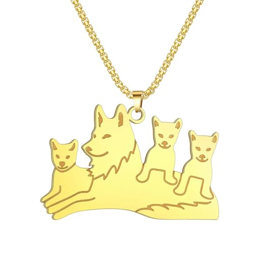 Edelstahl Wolf Anhänger mit drei Welpen Anhänger Halskette für Frauen Mädchen Mutter Liebe Charm Kette Tierliebhaber Schmuck von Hokech