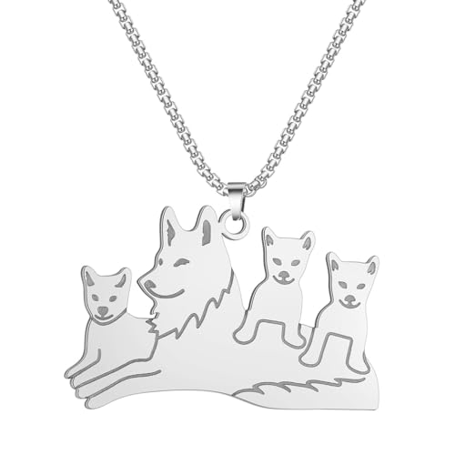 Edelstahl Wolf Anhänger mit drei Welpen Anhänger Halskette für Frauen Mädchen Mutter Liebe Charm Kette Tierliebhaber Schmuck von Hokech