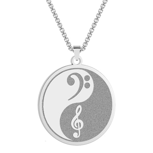 Edelstahl Yin Yang Diskantschlüssel und Bassschlüssel Halskette für Frauen Männer Anhänger Kette Schmuck Geschenk für Musiker von Hokech