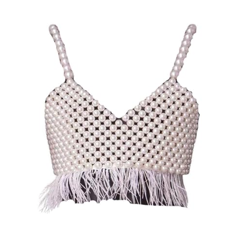 Elegantes Lady Pearl Crop Top Top für den Sommer Sandbeach Bikini Body Kette Halskette Ärmellose rückenfreie Weste von Hokech
