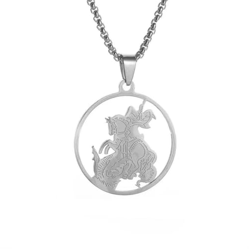 Exquisiter hohler Erzengel St. Michael's Kriegspferd Halskette Edelstahl Heiliger Schildschutz Männer Halskette Amulett Schmuck von Hokech