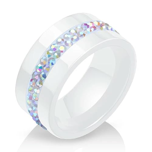 Frauen Ring 10mm breit ABColor Kristall Schwarz Weiß Keramikring für Frauen Hochzeit Schmuck Ring von Hokech